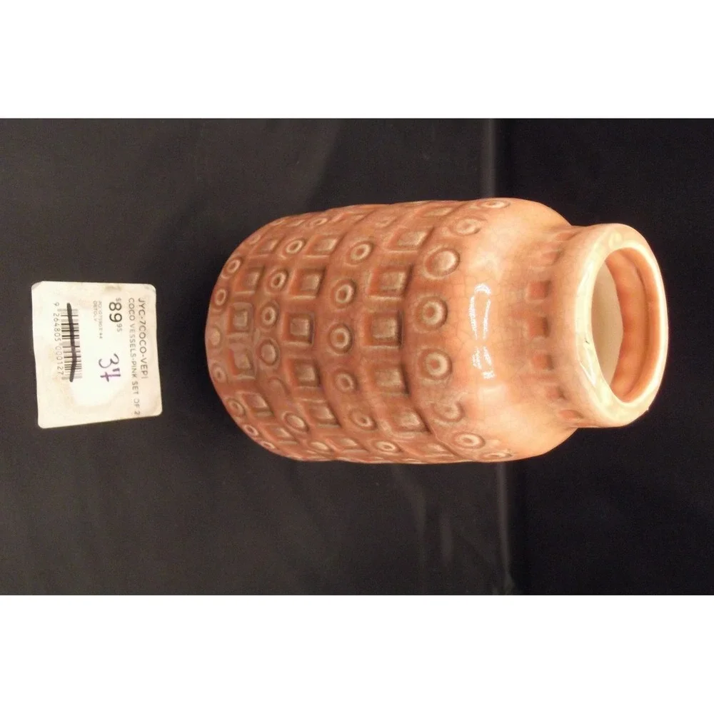 Jamie Young Ceramic Vase Set Textured Pattern Handcrafted Rustic Decor Markings - Picture 9 of 14